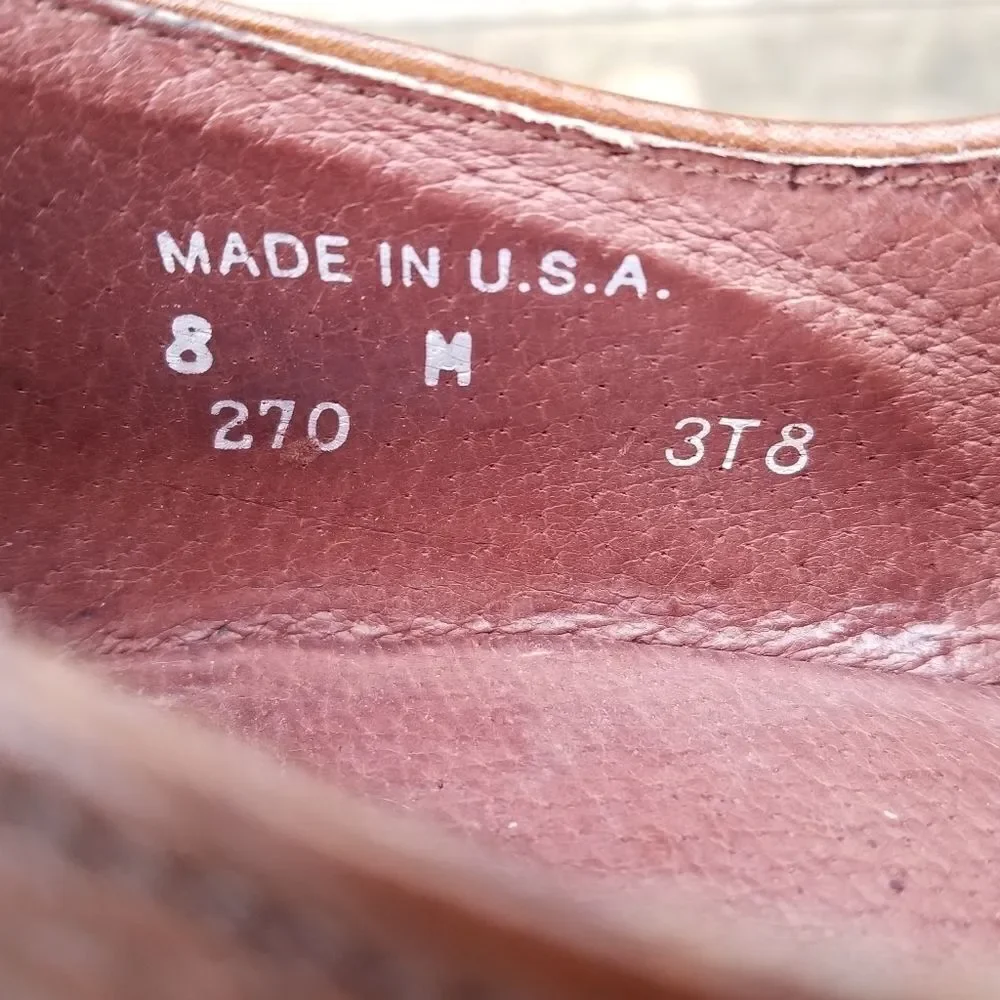 Vintage 70s Brown Leather Wingtip Brogue Vibram Sole Lace-up‎ Derby Oxfords 8